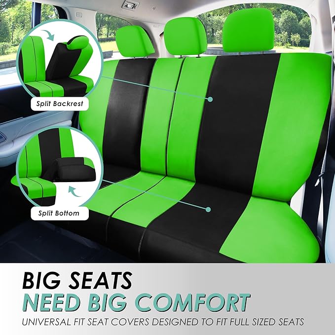 FH Group Car Seat Covers Rear Set Cloth - Universal Fit Automotive Seat Covers, Low Back Front Seat Covers, Solid Back Seat C