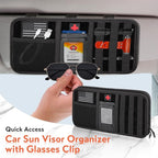 Molle Car Sun Visor Organizer, Tactical Visor Organizer with Zipper Pocket, Glasses Clip & ID Card, Semi-Rigid Molle Panel for Police Gear & Overlanding Accessories, Fit Trucks, SUVs, Jeeps, Black