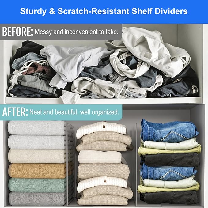 OKPOW Shelf Dividers Closet Organizer - 12" Tall X 9" Deep Acrylic Clear Sturdy Separate for Clothes Purse - Adjustable Space