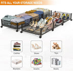 Under Bed Storage With Wheels, 47.2''/90lbs/57.6L, Metal Frame Under Bed Rolling Storage, Tool-Free Assembly Underbed Drawers