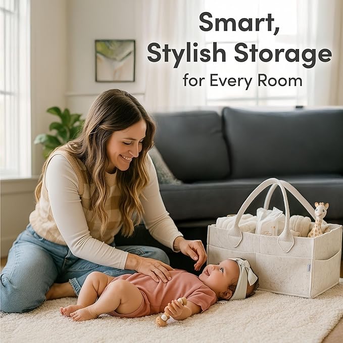 PUTSKA Baby Diaper Caddy Organizer - Nursery Storage Basket for Diaper Station, Baby Basket Shower List and Registry Gift Mus