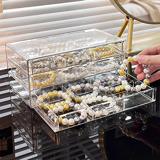 SPAKOWN Earring Organizer, Acrylic Earring Box Large 18 Compartments Jewelry Holder Organizer with 3 Drawers Stackable Earrin