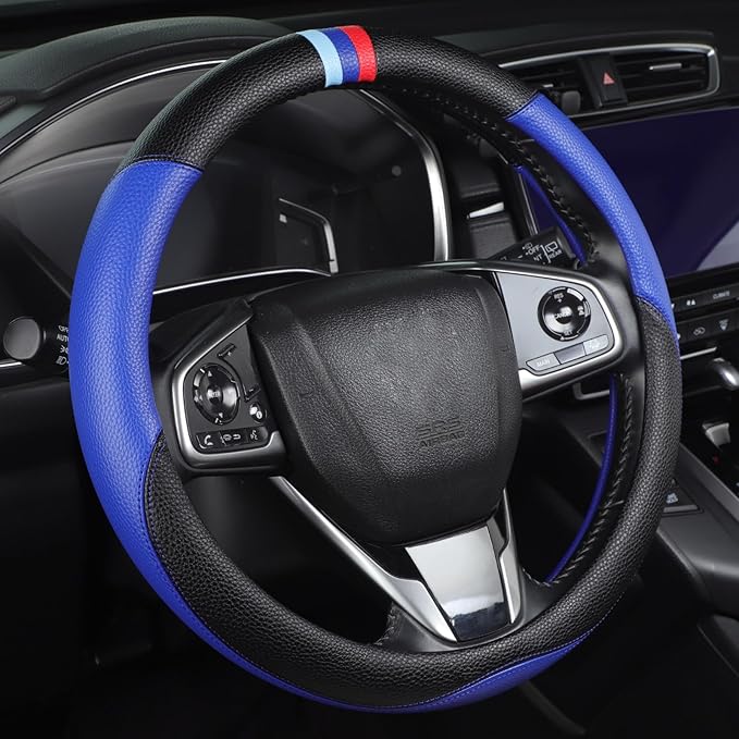 Customized Auto Car Steering Wheel Cover for BMW X1,X2,X3,X4,X5,X6,X7,i3,i4,i5,i8 535i 740Li 335i M3 M4 M5 Z1 Z3 Z4 Z5 (Blue)