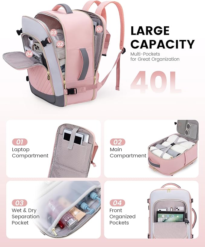 LOVEVOOK Large Travel Backpack for Women, TSA Carry on Backpack for Airplanes, 40L Personal Item Travel Bag for Women fits 17