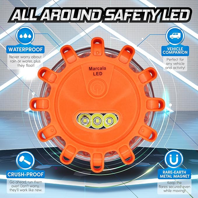 Marcala 12-Pack Emergency Flares for Vehicles | Emergency Roadside Lights | Complete LED Road Flares Kit | Emergency Lights F