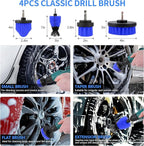 32Pcs Car Detailing Kit, Drill Brush Attachments with Detailing Brush Set and Tools Box, Blue Auto Cleaning Kit Interior for 
