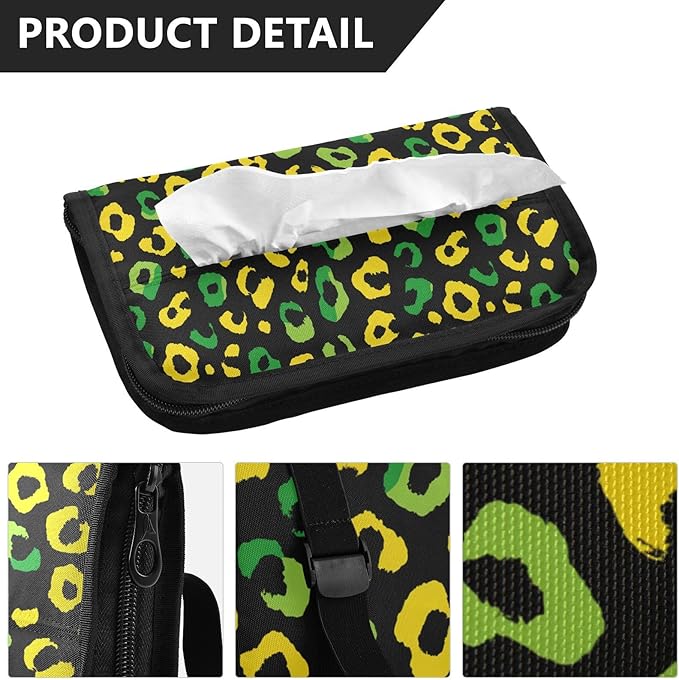 Car Tissue Holder Car Visor Organizer Tissue Box Holder for Car Sun Visor Organizer with Car Vehicle Accessories Essentials Interior for Women Men Jamaican Leopard Print Green