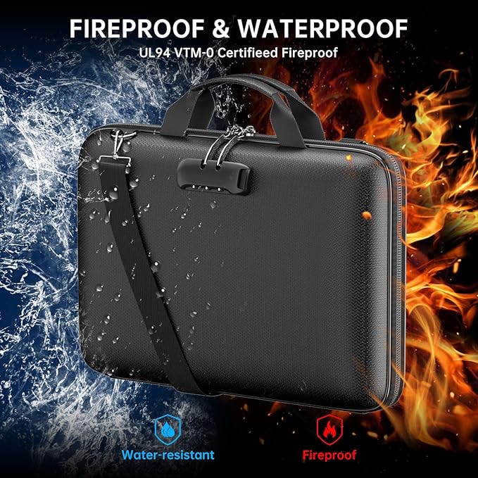Fireproof Document Organizer with Lock,Hard-Shell Case Fireproof Document Box with Shoulder Strap,Portable File Organizer wit