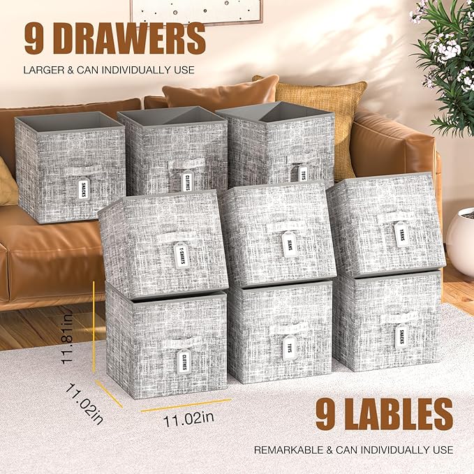 LUKYTOWER Cube Storage Organizer Shelf with Printed Bins + Labels, Cubby Storage Organizer with Bins, Large Capacity Shelves 