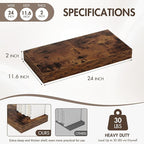24 Inch Floating Shelves, 12" Deep Floating Shelf Wall Mounted, 24" Wall Shelves, Rustic Deep Bookshelf, Extra Deeper & Thick