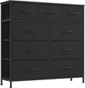 SONGMICS Dresser for Bedroom, Chest of Drawers, Steel, MDF, 9 Non-Woven Fabric Drawers, Storage Organizer Unit, Closet, Entry