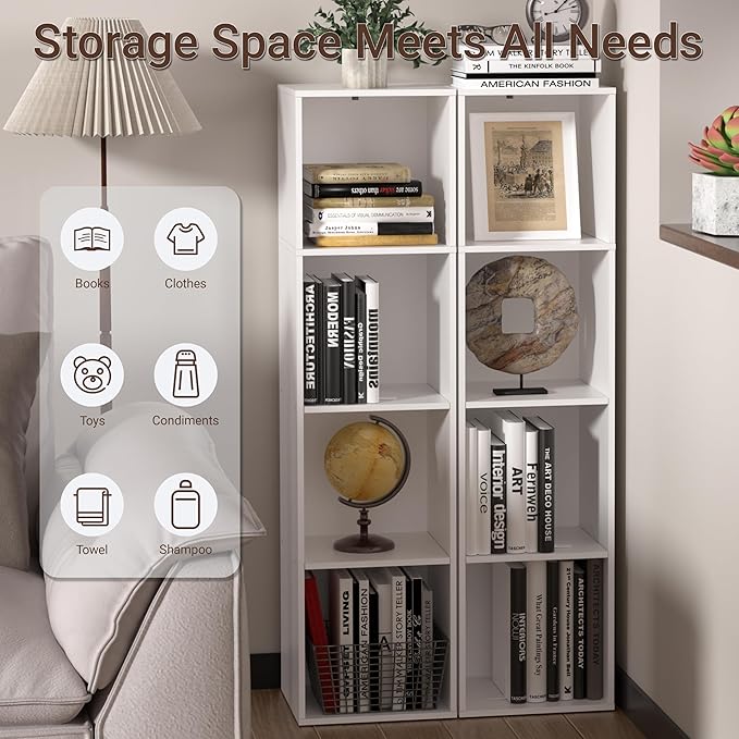 4 Cube Storage Organizer, Cube Shelf, Freestanding 4 Tier Open Shelf Bookcase for Home Office, Bedroom, Living Room, Study, W