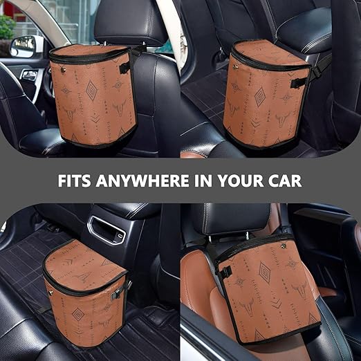 Western Bull Boho Car Trash Can with Lid Leak Proof Car Trash Bag Waterproof Trash Bin Hanging for Minivan SUV Truck