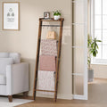 Hzuaneri Blanket Ladder Shelf, Decorative Quilt Rack, 6-Tier Farmhouse Ladder Holder Organizer with 4 Removable Hooks 7.9" D 