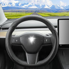 Custom Fit for Tesla Model 3 Steering Wheel Cover,Tesla Steering Wheel Cover Model 3 is Premium Leather Excellent Hand Texture,Non-Slip,Breathable, for Tesla Model 3 Accessories (Deluxe)