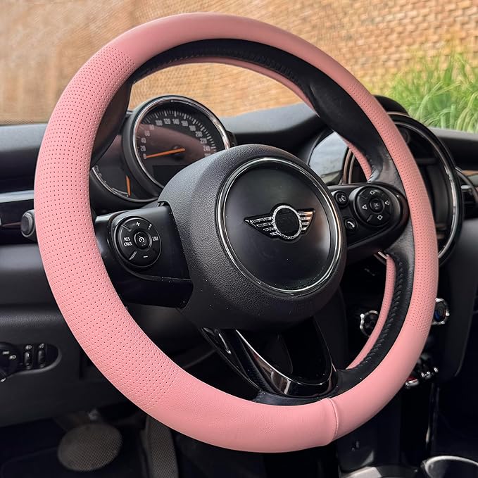 PINCTROT Nappa Leather Steering Wheel Cover, Slim Fit No Bulk Design, One Piece Leather with Breathable Perforation, Fit Like