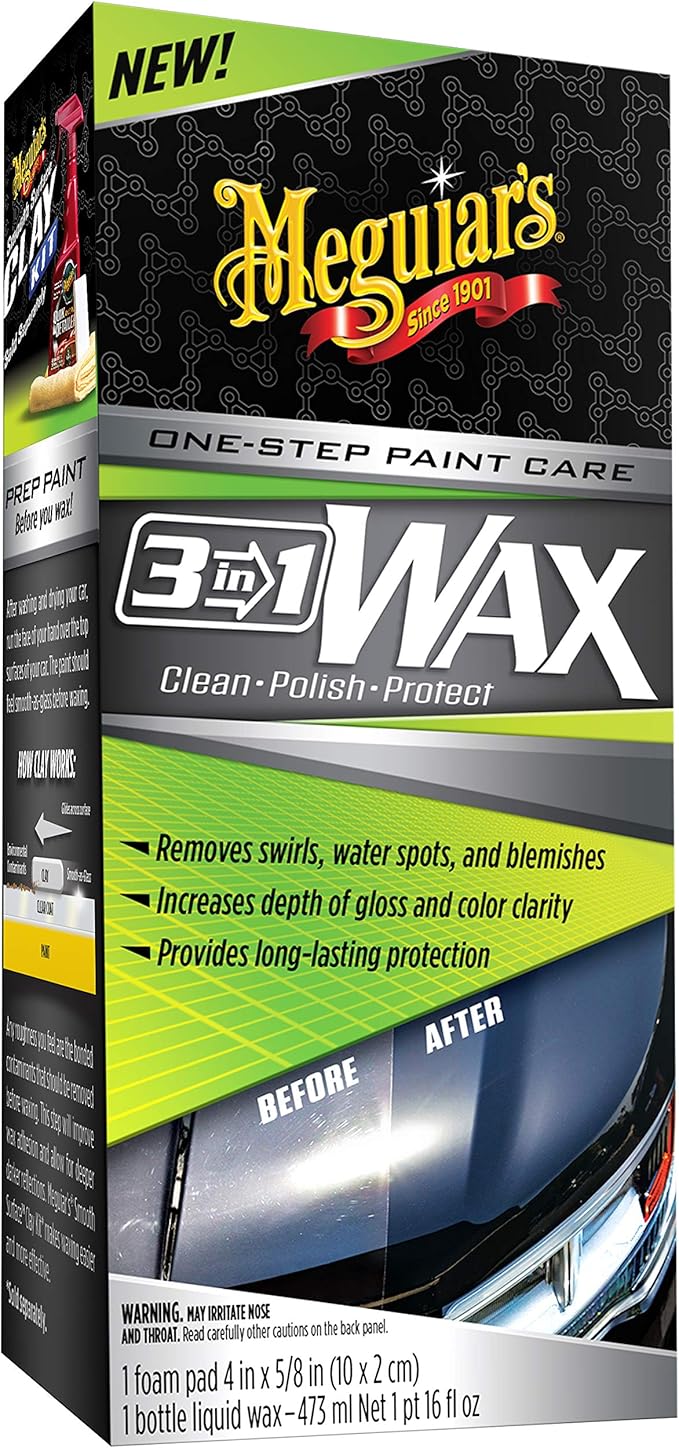 Meguiar's 3-in-1 Wax, Advanced Cleaner Wax that Blends Defect and Scratch Removal with Car Polishing, Keep Your Car Care Simple With an All in One Product, 16 Oz