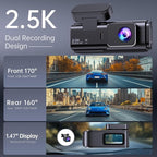 Dash Cam Front and Rear, 2.5K+1080P Dual Dash Camera for Cars, Ecomoment Car Camera with 1.47" IPS Screen, Built-in Wi-Fi, 17
