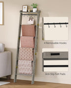 Hzuaneri Blanket Ladder Shelf, Decorative Quilt Rack, 7-Tier Farmhouse Ladder Holder Organizer with 4 Removable Hooks 7.9" D 