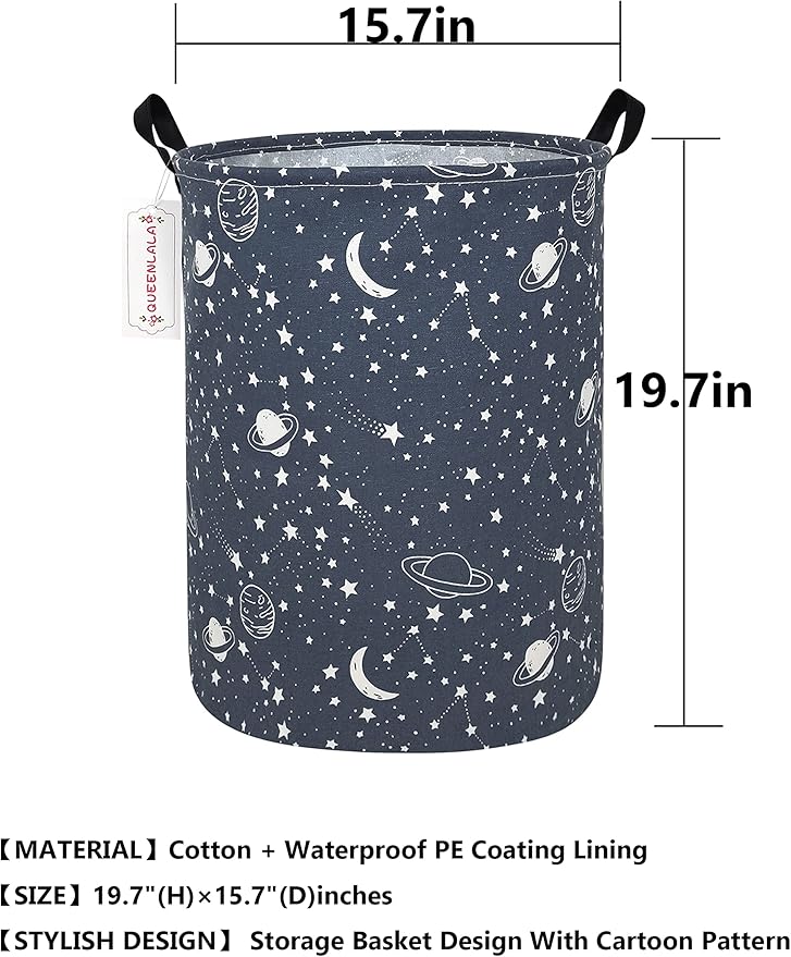 QUEENLALA Large Storage Basket,Laundry Hamper/Bathroom/Home Decor/Collapsible Round Storage Bin,Boys and Girls Hamper/Boxes/C