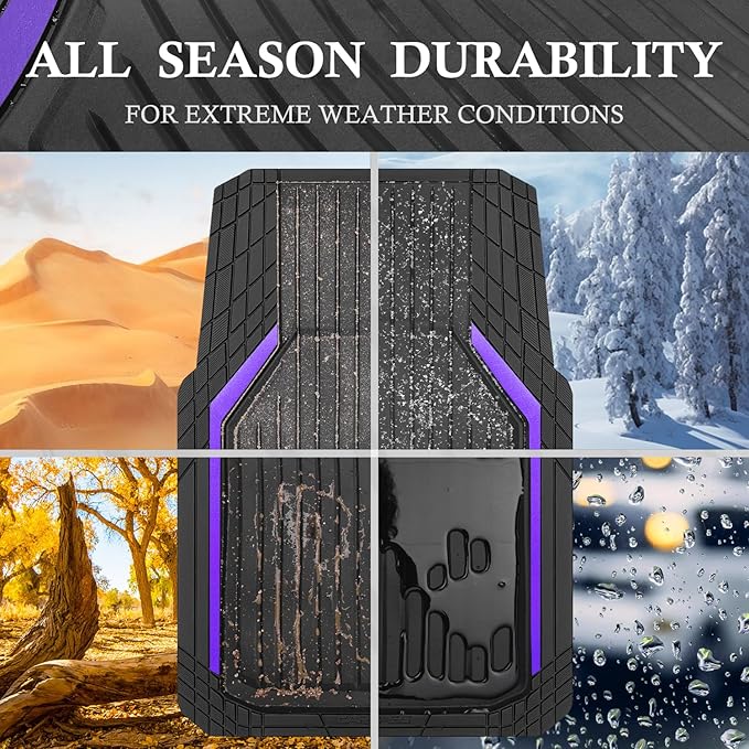 CAR PASS Heavy Duty Rubber Floor Mats for Car, Waterproof Liner Deep Dish Car Mats Full Sets, Universal Trim to Fit for SUV Truck Sedans Vans, All Weather Automotive Floor Mats 3pcs, Black Purple