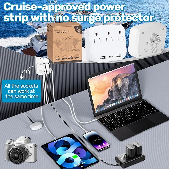 Cruise Essentials 2026 - Cruise Must Haves Kit with Non-Surge Protector Power Strip, Lanyard with ID Holder, Magnetic Hooks, 