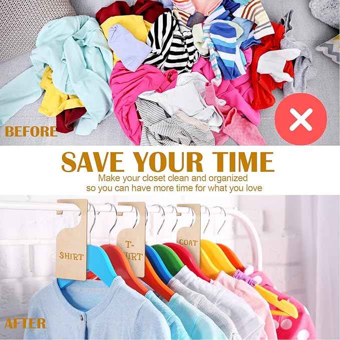 Patelai 14 Pcs Blank Wooden Clothing Rack Divider with Marker Pen Closet Blank Organizers Hanger Separators Hanging Closet Di