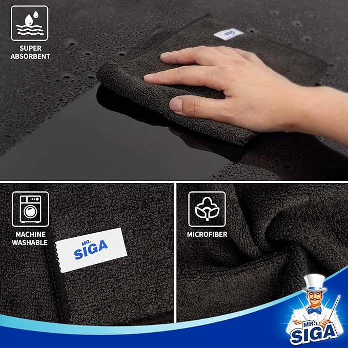 MR.SIGA Microfiber Cleaning Cloth, All-Purpose Microfiber Towels, Streak Free Cleaning Rags, Pack of 12, Black, Size 32 x 32 