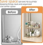 Corner Bathroom Counter Organizer with Top Toothbrush Holders, 2-Tier Make Up Organizers for Vanity with Brush Holder, Corner
