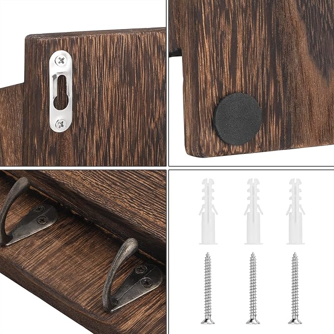 MOOACE Mail Organizer Wall Mount with Key Hooks, 2-Slot Wood Mail and Key Holder, Wall File Organizer Office Letter Folder Ac