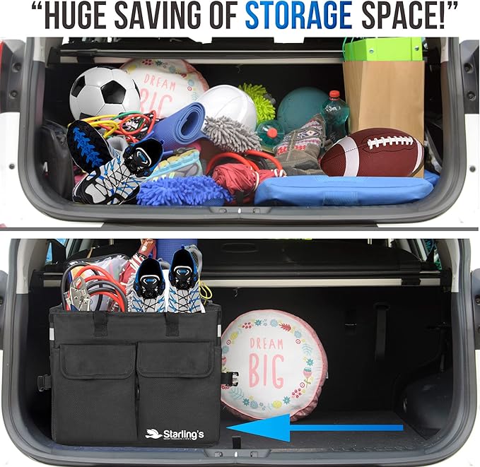 Starling's Car Trunk Organizer Super Strong, Foldable Storage Cargo Box for SUV, Auto, Truck Nonslip Waterproof Bottom, Fits