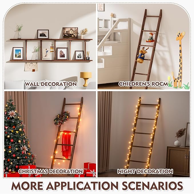 XLHOMO Blanket Ladder for Living Room, 5-Tier Wooden Ladder Shelf, Rustic Decorative Blanket Rack for Blankets, Quilts, Farmh