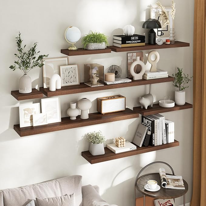 30 Inch Floating Shelves for Wall Set of 2, 8"D Wood Grain Bathroom Shelves with Invisible Brackets, Easy Install Engineered 