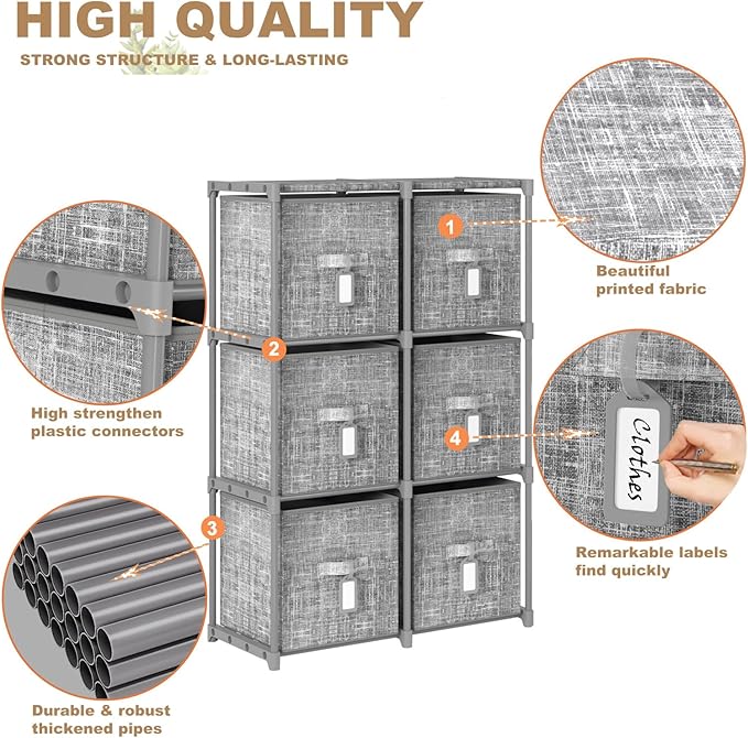 LUKYTOWER Cube Storage Organizer Shelf with Printed Bins + Labels, Cubby Storage Organizer with Bins, Large Capacity Shelves 
