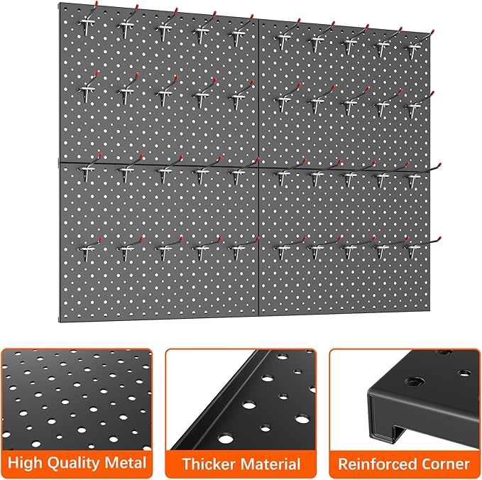 TORACK Metal Pegboard Panels and Hooks for Garage, Workbench, Shop, Shed Tool Organizer Peg Board with 1/8" & 1/4" Holes, Mod
