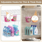 4-Tier Hanging Laundry Room Organizer: Foldable Wire Shelf Basket with 2 Large Hooks 1.65" & 360°Rotating Hooks – Space-Savin
