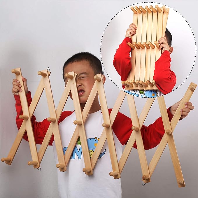 WEBI Accordion Wall Hanger,Expandable Wooden Coat Rack Wall Mounted,Accordion Hat Rack for Wall,Accordion Hook Rack for Hats,