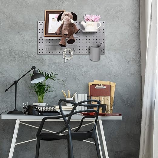 Chunful 58 Pcs Pegboard Organizer Kits Plastic Pegboard Wall Panel Mount Display Accessories Include Storage Boards Buckets a