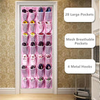 KEEPJOY 28 Pockets Hanging Shoe Organizer, Over the Door Shoe Organizer, Hanging Door Shoe Holder Rack with Mesh Pockets Larg