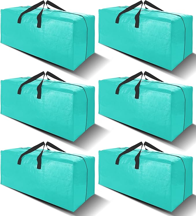 VELVETSURE 6 Pack Heavy Duty Large Moving Bags W/Backpack Straps - Strong Handles & Zippers, Storage Totes For Space Saving, 