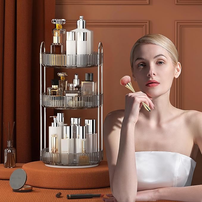 YCIA&DONE 360 Rotating Makeup Organizer and Storage for Vanity Countertop 3 Tiers, High Capacity Cosmetic Skincare Perfume Or