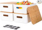 Citylife 4 PCS Storage Bins with Bamboo Lids Plastic Storage Containers for Organizing Stackable Storage Box with Handle, 15 