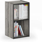 Furinno Pelli Cubic Storage Cabinet, 2x1, French Oak Grey/Black