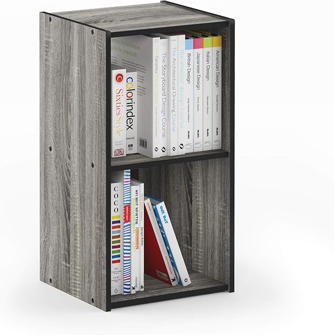 Furinno Pelli Cubic Storage Cabinet, 2x1, French Oak Grey/Black