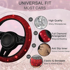 NBTEPEM 30 Pcs Red Bling Car Accessories Set for Women, Red Steering Wheel Cover Set, Bling Console Cover, Seat Belt Cushion, Shift Knob Cushion, Cup Holder Coaster, Rhinestone Car Hanging Accessories