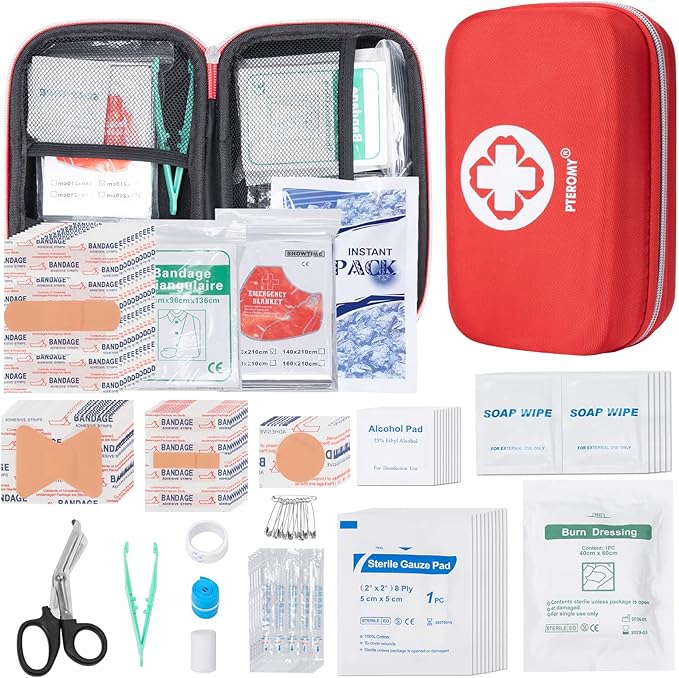 PTEROMY 300 Piece First Aid Kit, Portable Small Emergency Kits Compact 1st Aid Kit with Hard Storage Case for Car, Travel, Ho