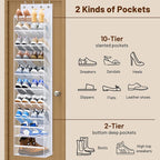MISSLO 10 Tier Over the Door Shoe Organizer Breathable Mesh Hanging Shoe Rack for Closet Storage Shoe Holder for Door Fit 20 