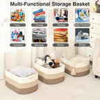 ICERZCZ Large Storage Baskets for Organizing Shelves, Woven Cotton Rope Bins for Baby Nursery Organization, Book Toy Towel Or