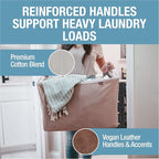 CleverMade Collapsible Laundry Basket LUXE 2 Pack – 60 L (16 Gal) Foldable Cotton Blend Clothes Hamper with Vegan Leather Acc