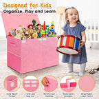 Large Toy Storage Box with Lid Upgraded Toy Chest Organizer with Removable PP Divider Foldable Toy Bin for Kids Boys Girls Li